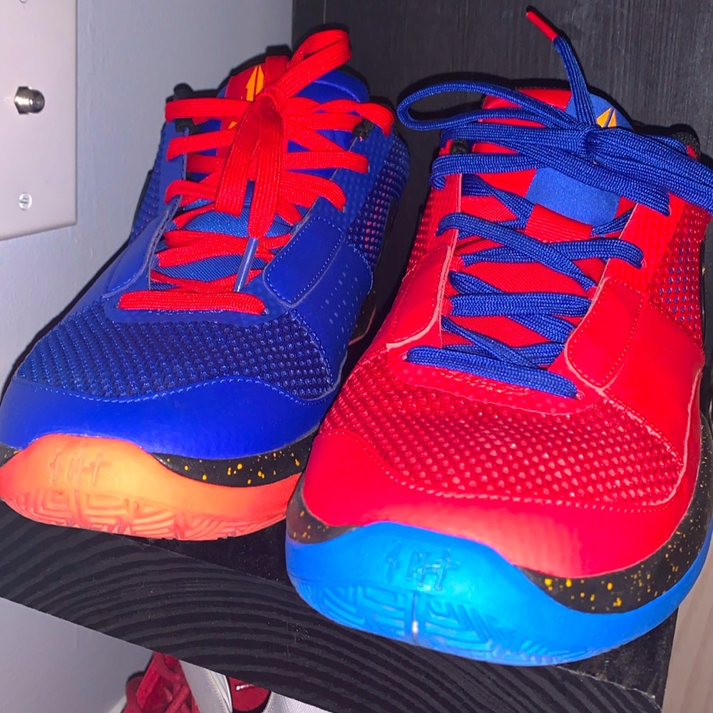 Ja Morant 1 red and blue Nike athletic shoes